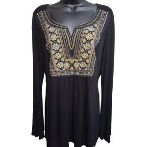 I.N.C International Concepts Shirt L Gold/Silver Beaded Embroidered  Tunic Top